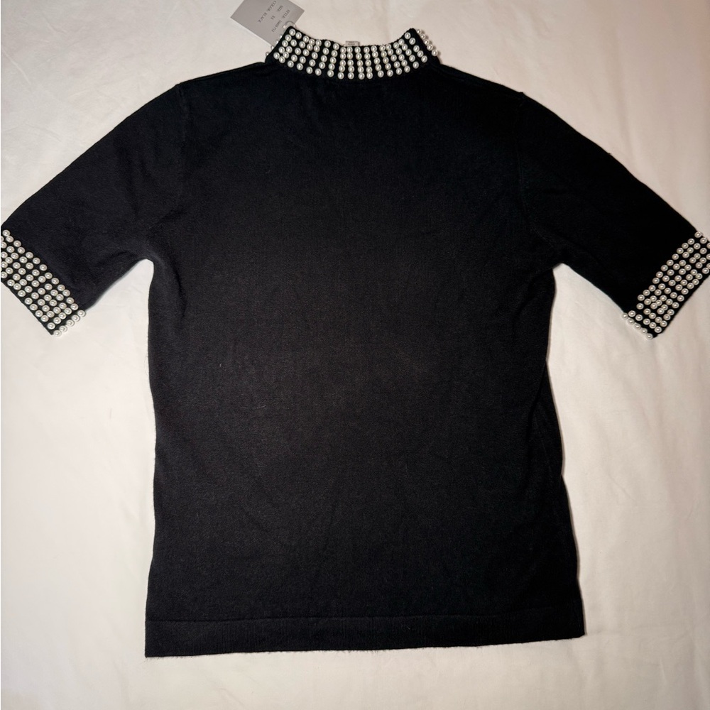 Liv Milano Black Sweater with Pearl Neckline – Women’s XS, Short Sleeve NWT
